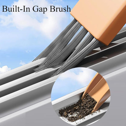 5-in-1 Double-Sided Window Screen Cleaning Brush， Multi-Purpose Cleaning Brush，with Retractable Handle and Built-in Crevice Brush, Dry and Wet Use， for Home, Office & Porch Screens (Khaki)