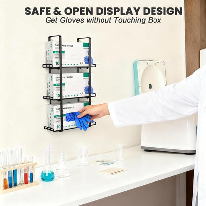 Glove Holder Dispenser for Wall Mount Metal Disposable Latex Glove Box Holder for Home Office, Lab and Garage, Tissue Wire Rack Wall-Mounted for Kitchen Organizer Decor, Blak