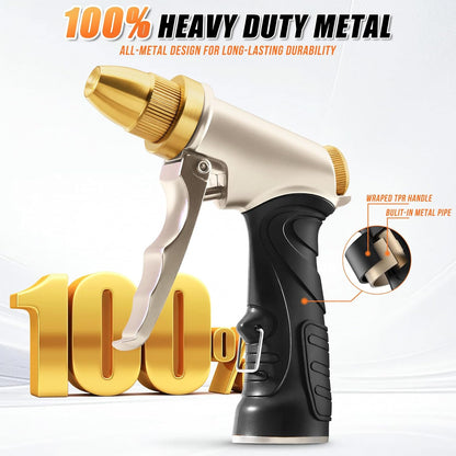 Graden Hose Nozzle,Heavy Duty Metal Garden Hose Spray Nozzle,100% Full Brass Nozzle High Pressure Water Hose Nozzles with Adjustable Spray Patterns for Watering Plants, Car Washing, and Pet Showering