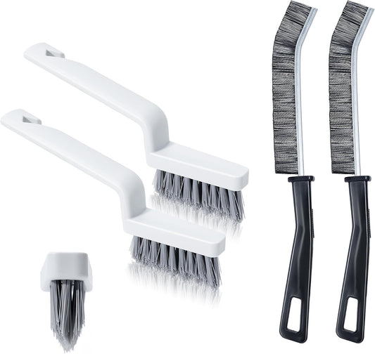 SIMPOR 4Pcs Grout Cleaner Brush Set, V Shape Grout Brush & Crevice Cleaning Brush, Stiff Tile Brush for Bathroom Kitchen Shower Floor Window Grout Cleaning Brush Gap Cleaning