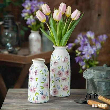 Rustic Ceramic Vase Set of 3 - Beige Rustic Vases for Flowers,Farmhouse Flower Vases for Home Decor,Small Decorative Vase Set for Living Room,Table Shelf,Centerpieces and Fireplace Decorations