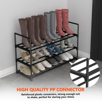 Hsscblet 5 Tiers Metal Shoe Rack,Adjustable Shoe Shelf Storage Organizer with Hooks,Stackable Boot & Shoe Storage,for Entryway,Hallway,Closet,Black