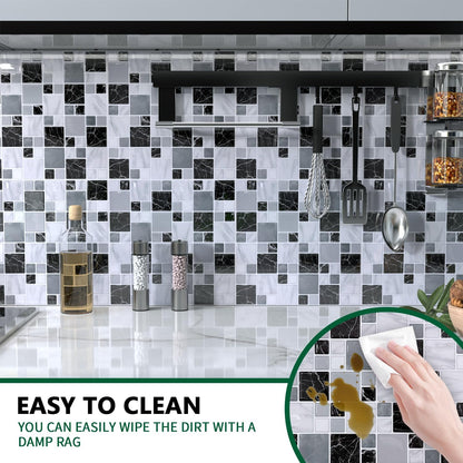 10 Sheet Peel and Stick Backsplash Tile for Kitchen, 12” x 12” Self Adhesive Glossy Vinyl Wall Subway Tiles Waterproof No Residual for Bathroom Fireplace, White with Gray Grout