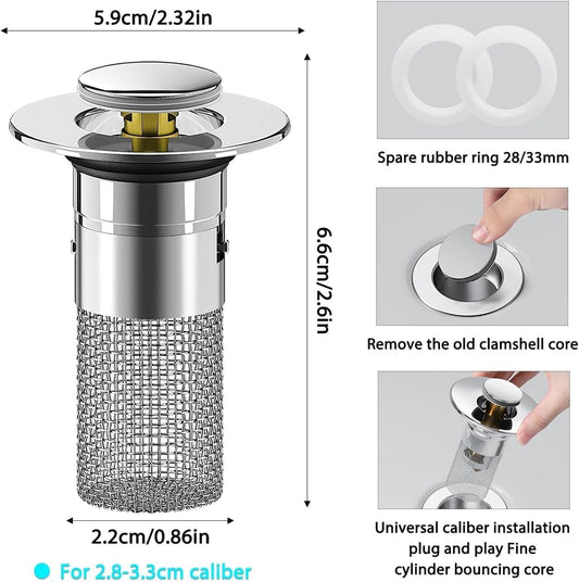Bathroom Sink Stopper, Stainless Steel Removable Drain Strainer, Hair Catcher Basket, Bathroom Sink Plug Replacement