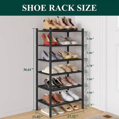 Smiry Bamboo Shoe Rack, 3 Tier Free Standing Wooden Shoe Organizer, Stackable Wood Shoe Storage Shelf for Closet, Entryway, 5 Horizontal Slats, 26.8"x11"x18.3", Natural