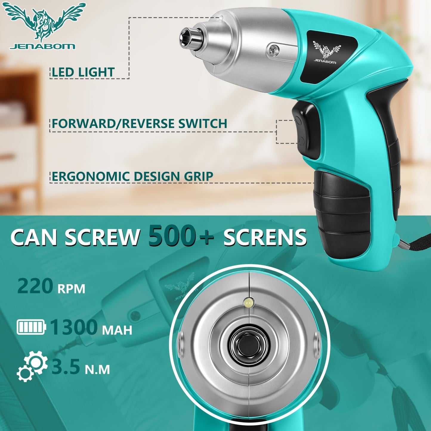 JENABOM Pink 3.6V USB Cordless Electric Screwdriver & Household Tool Kit | Power Screwdriver and Hand Tools in a Compact Box Case for Small Repair and Maintenance- Ideal Housewarming Gift, 112Pcs