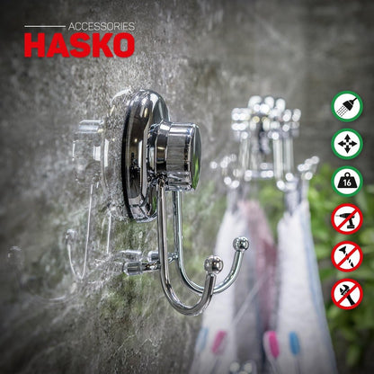 HASKO accessories - Suction Cup Hooks for Shower - Towel Hooks for Bathroom Wall Mounted Shower - Bathroom Hooks for Hanging - Stainless Steel SS304 Towel Holders, Black (2 Pack)
