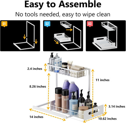 Ceetug Slide Out Under Sink Organizers and Storage, Black, 1 Pack | 2 Tier, Sturdy Metal, Cabinet Organizer, for Kitchen Bathroom
