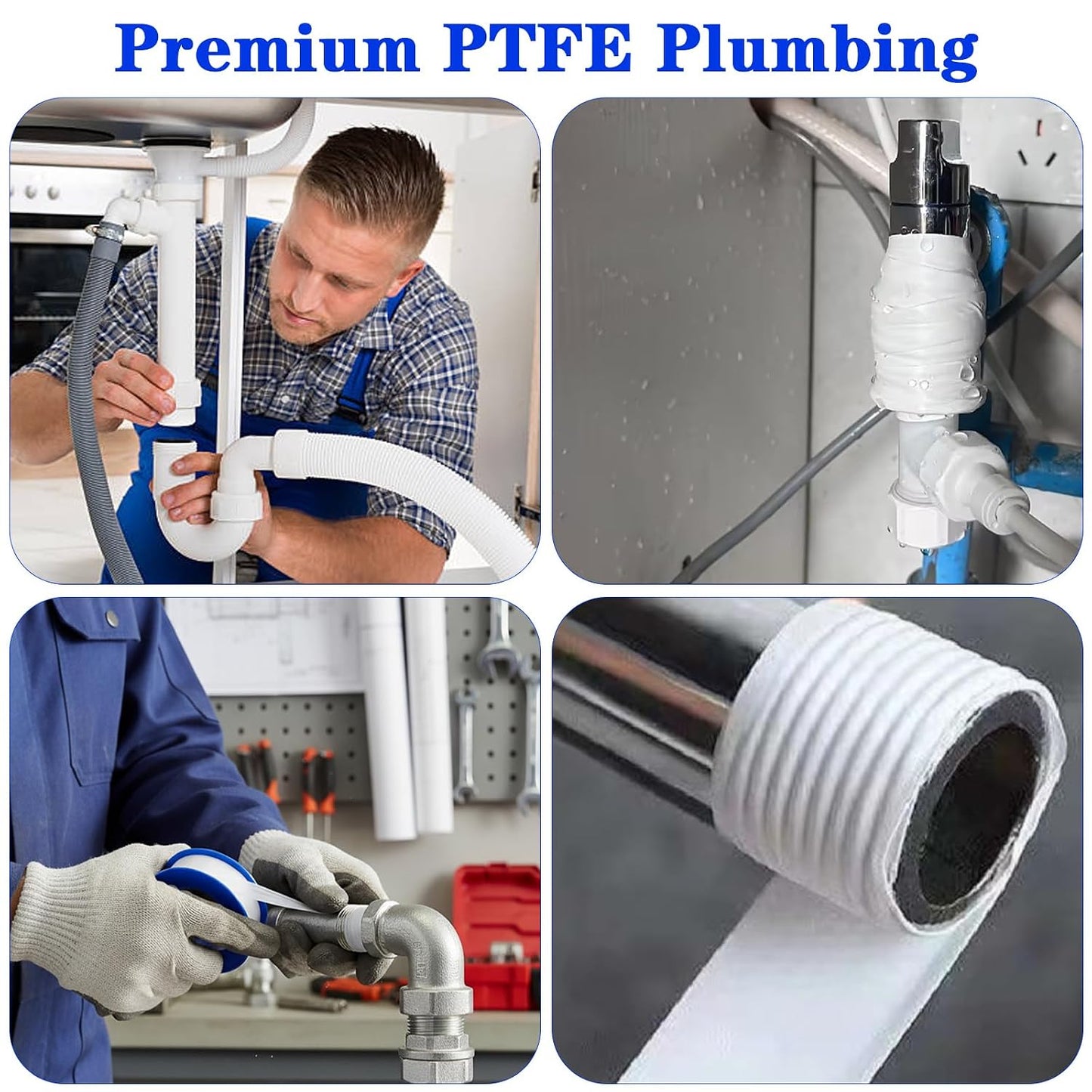 150 Rolls Plumbers Tape, 1/2 Inch(W) X 394 Inches(L) Pipe Sealing & Plumbing Thread Tape, PTFE Water Sealant Seal Tapes for Shower Head, Pipe Reparing, Thread (White)