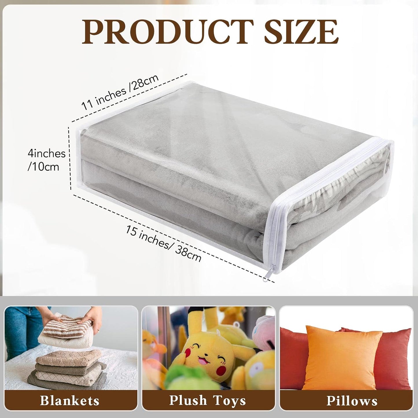 Riakrum 30 Pack Clear Zippered Storage Bags, 15x11x4 inches, Vinyl Plastic Sweater Sheet Organizers Storage Bags, PVC, for Clothes, Sheet, Blankets, Fabrics Organizers (White)