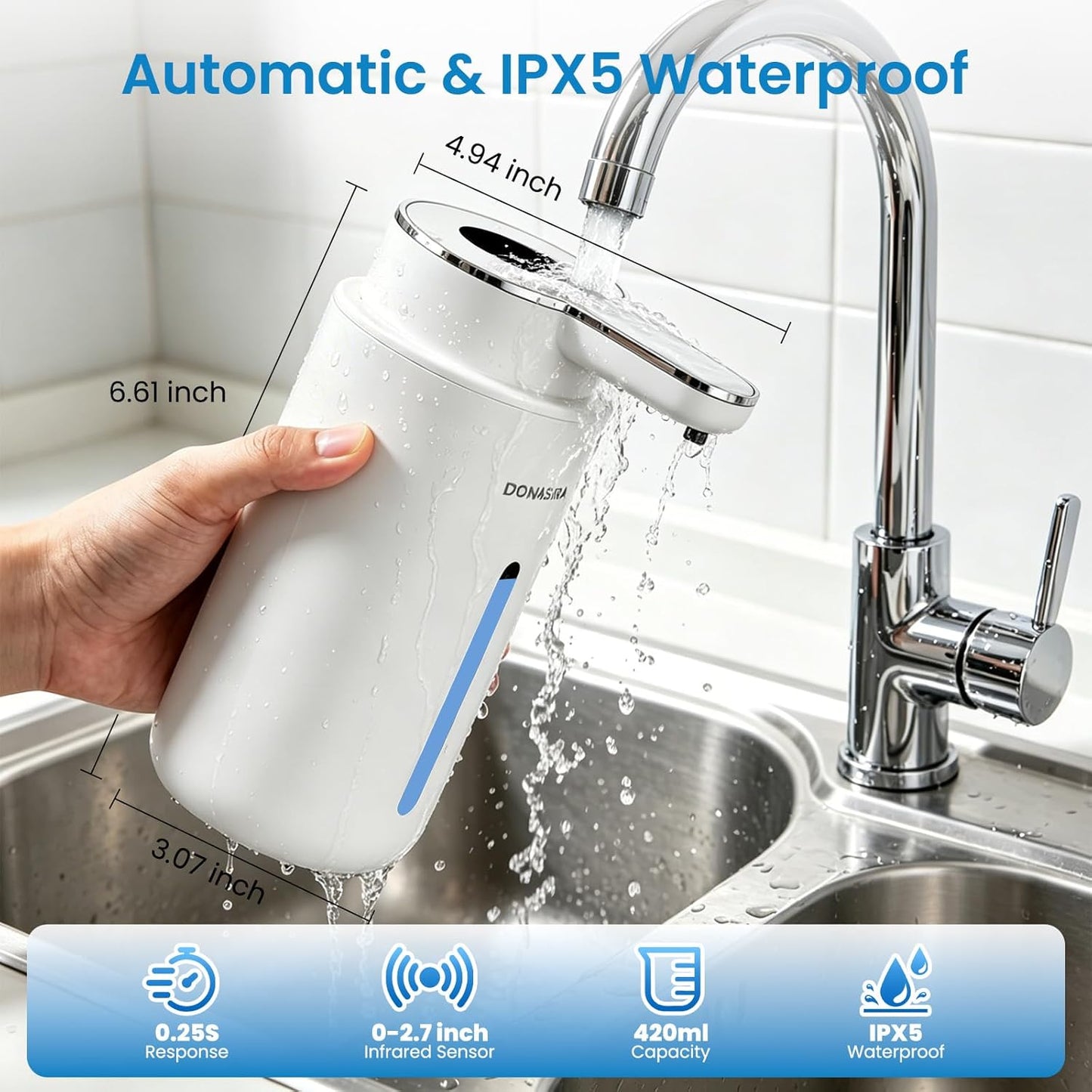 Automatic Foaming Soap Dispenser Touchless, 15oz/420ml USB-C Rechargeable Hand Soap Dispenser, 6-Level Adjustable Foam, IPX5 Waterproof, Wall Mount or Countertop for Bathroom Kitchen, Silver