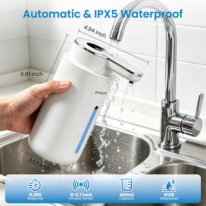 Automatic Foaming Soap Dispenser Touchless, 15oz/420ml USB-C Rechargeable Hand Soap Dispenser, 6-Level Adjustable Foam, IPX5 Waterproof, Wall Mount or Countertop for Bathroom Kitchen, Silver