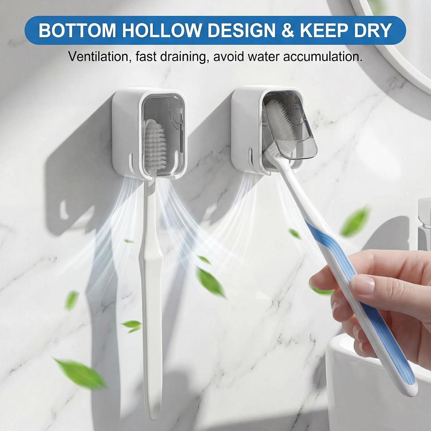 2 PCS Toothbrush Holders Wall Mounted Single Tooth Brush Holder for Shower Hanging Slot Wall Toothbrush Holder with Black Cover for Electric Toothbrushes Home Travel Storage (White)