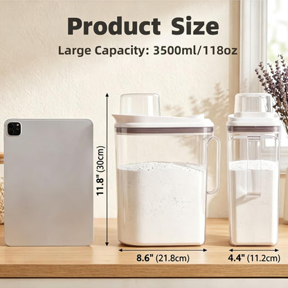 Covzoe Laundry Detergent Dispenser, 3.5L/118 Oz Liquid Laundry Soap Powder Container with Lid, Storage Cereal Organizers, Fabric Softener Dispenser Scent Booster Beads Holder for Laundry Room