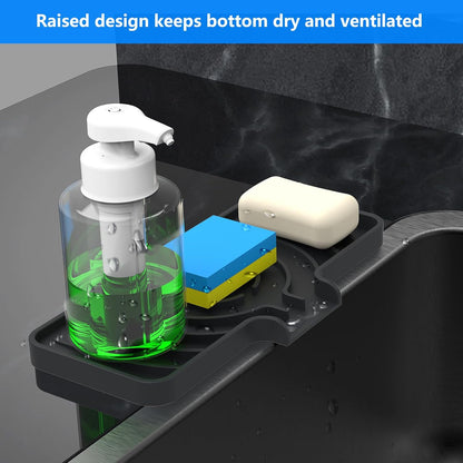 Sponge Holder for Kitchen Sink, Dish Sponge Holder & Soap Tray with Drain, Bathroom Sink Sponge Drying Rack & Perfect Organizer for Dispenser,Bottle,Cup on Sinks or Counter(8"x 4"Gray)