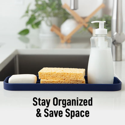 Zulay Kitchen (9x3.5in) Sponge Holder for Kitchen Sink - Flexible Heavy-Duty Multipurpose Sink Caddy - Counter Organizer for Kitchen, Bathroom, Makeup, Trinkets & More! (Grey)