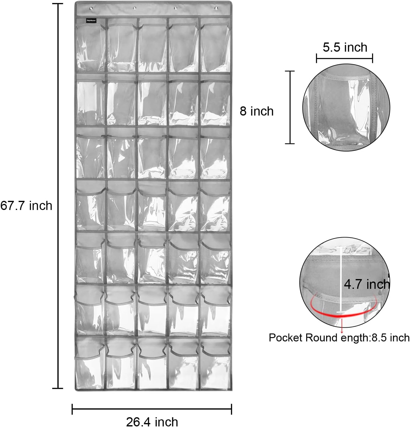 1 Pack 35 Clear Crystal Pockets Large Hanging Shoe Organizer Over The Door Shoe Rack for Closet Door Storage Shoe Holder Hanger, 4Hooks, white (67.7'' x 26.4'')