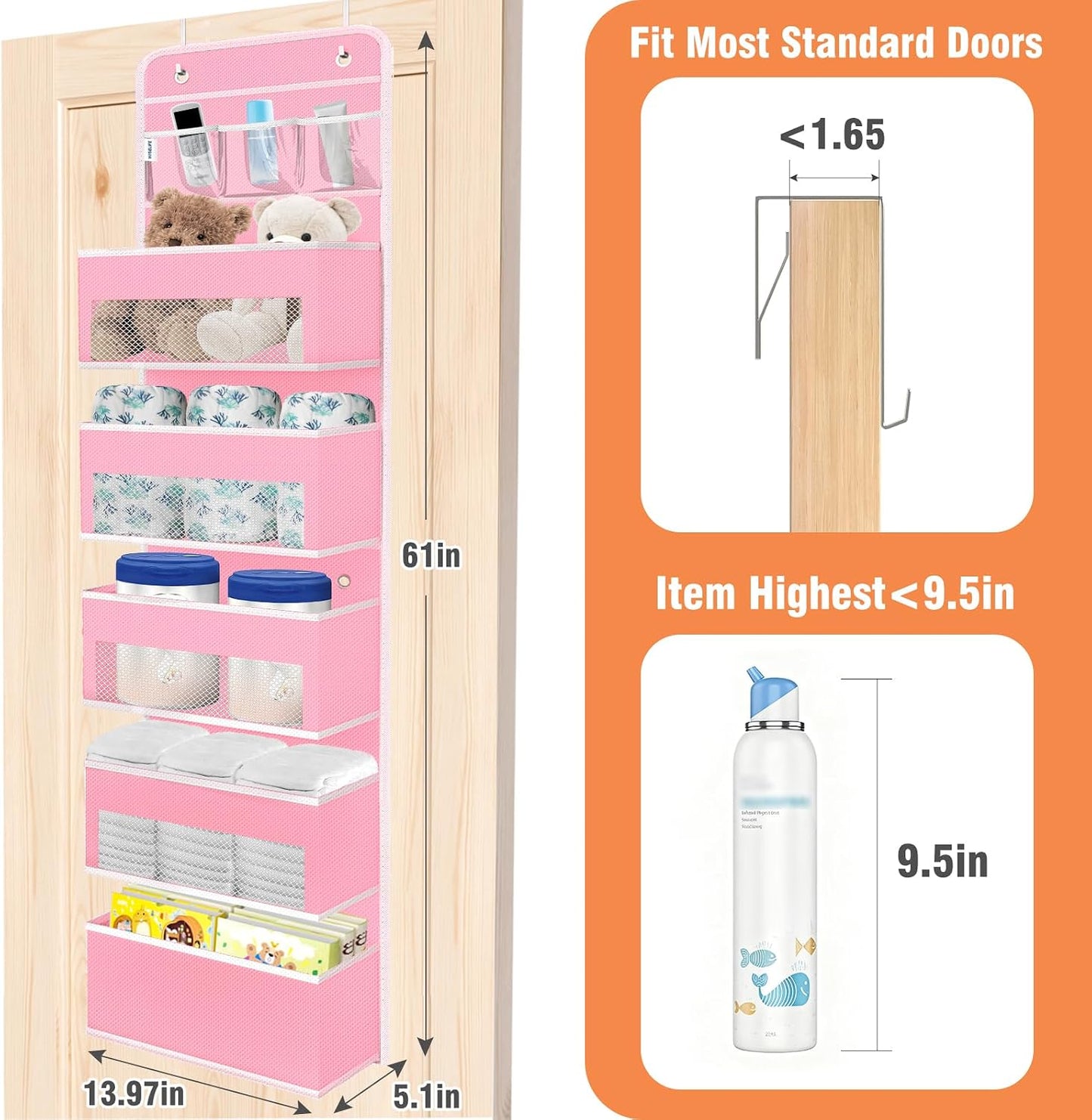 WISELIFE Over The Door Organizer Storage 4 Shelves Large Capacity Hanging Bedroom Storage Solution with 6 Side Pockets for Dorm Bathroom Pantry Nursery and Baby Essentials Holds up to 40 Lbs (Black)