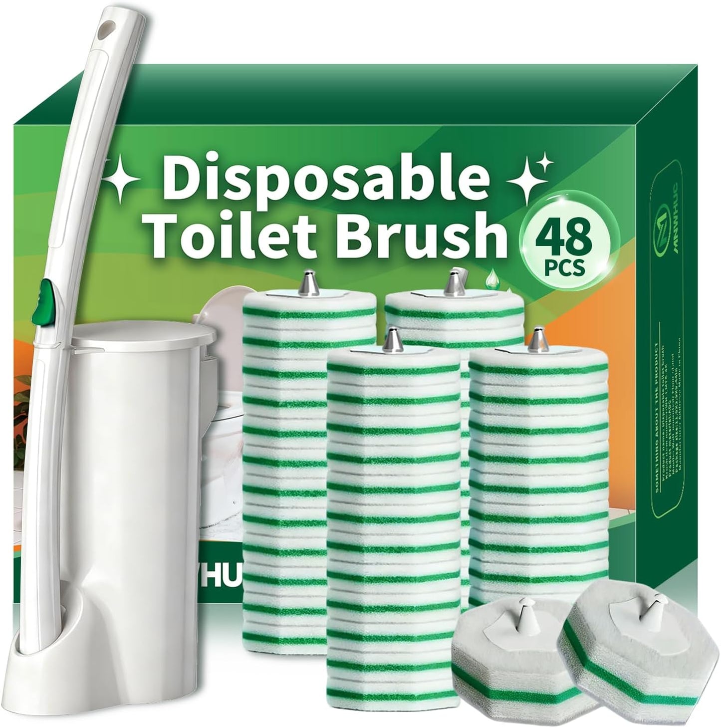 Disposable Toilet Bowl Brush with 36 Toilet Wand Refills Pads Replacement Heads, Toilet Cleaning Stick,Toilet Bowl Cleaner Wands Holder and Set, Toilet Cleaning System Starter Kit