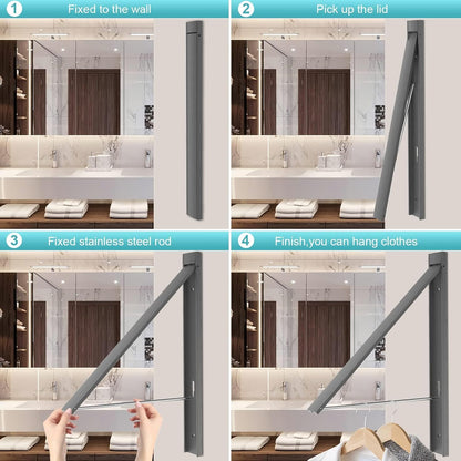 No Drill Wall Mounted Drying Rack 65 lb Aluminum, White | Wall rack folds flat to 0.39 inch. Holds 8-11 shirts. Pearl white finish for apartment, bathroom, RV, dorm.