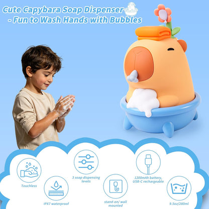 Kids Automatic Soap Dispenser - Cute Duck Touchless Foaming Hand Soap Dispenser, Waterproof USB Rechargeable, Hand- Free Shampoo Dispensers for Bathroom, Kitchen Countertop, Preschool