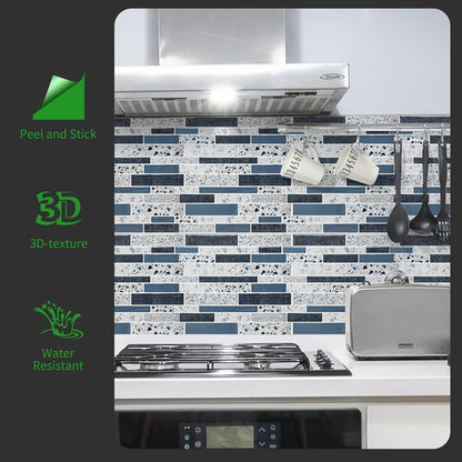 LONGKING Self-Adhesive Kitchen Backsplash, Marble Look Decorative Tiles (10 Tiles)