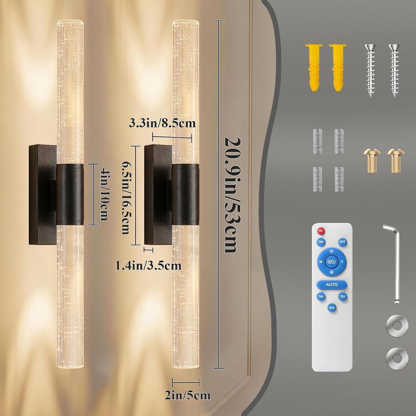 camuucci Battery Operated Wall Sconces Set of 2 Rechargeable Battery Powered Wall Light with 12000mAh Not Hardwired Dimmable Wall Lamp Fixtures for Bedroom Living Room Gold 15.3 Inches