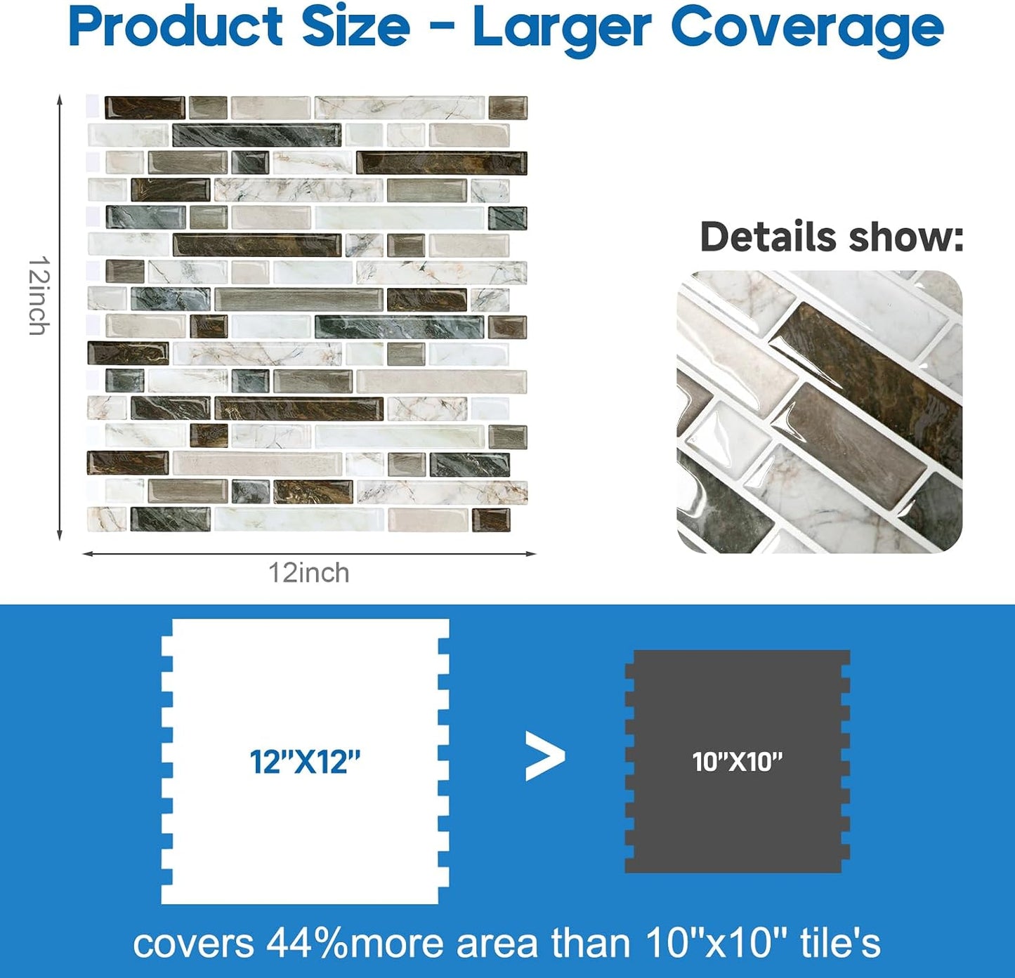 Yipscazo 10 Sheets Peel and Stick Backsplash for Kitchen Wall, 12''x12'' Waterproof Stick on Backsplash Smart Tiles for Bathroom,Removable Backsplash Wall Tiles in Gray White