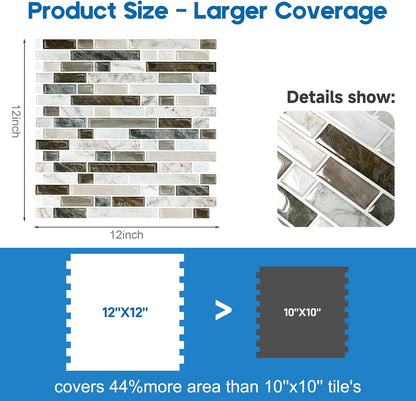 Yipscazo 10 Sheets Peel and Stick Backsplash for Kitchen Wall, 12''x12'' Waterproof Stick on Backsplash Smart Tiles for Bathroom,Removable Backsplash Wall Tiles in Gray White