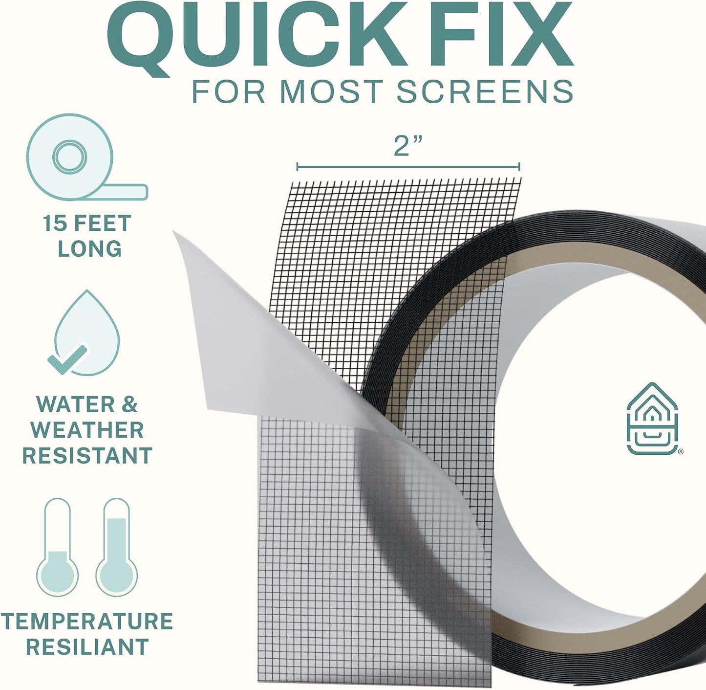 Home Intuition 2" x 15 Feet Premium Screen Repair Tape Roll for Window, Door, Patio, Pool Screens – Waterproof Fiberglass Mesh Adhesive Roll – Easy Fix for Screen Tears, Holes – Durable Screen Patch