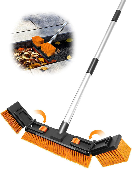 18.5" Push Broom Outdoor Heavy Duty Stiff Bristle Shop Broom with 57" Stainless Steel Long Handle Foldable Head for Corner Floor Cleaning Garage Patio Deck Concrete Indoor and Outdoor Broom