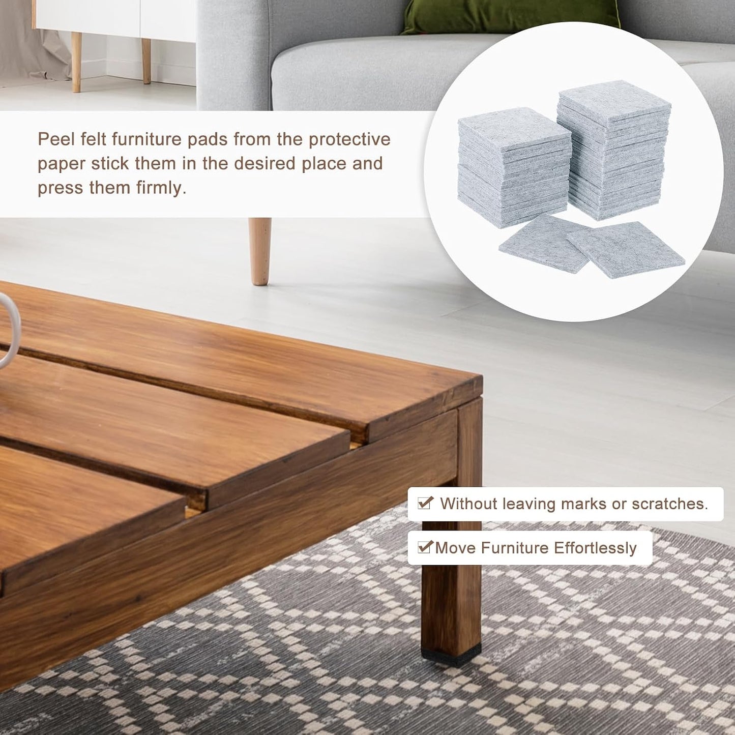 uxcell Furniture Pads, 36Pcs 1.5" - Square Self Adhesive Felt Furniture Pads, Floor Protectors for Furniture Feet Chairs Legs Hardwood Floors (Black)