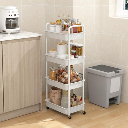 MOYIPIN 3-Tier Plastic Rolling Utility Cart with Handle,Utility Storage Cart for Office, Living Room, Kitchen,Movable Storage Organizer Shelves,White