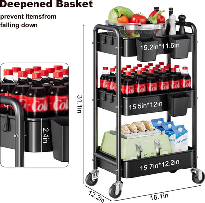 2 Tier Small Rolling Cart Metal with Wheels, White Under Desk Storage Cart on Wheels, Short Utility Roller Caddy Carts Organizer for Art,Craft,Pantry,Bathroom, Two Tiered Shelf Trolley,22 Inches Tall