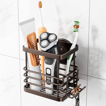 TAILI Upgraded Bathroom Mirror Suction Cup Toothbrush Holder with Razor Hook, Visible Safety Indicator, Large Capacity Inverted Trapezoid Design, Removable Shower Caddy for Toothbrush, Toothpaste, etc