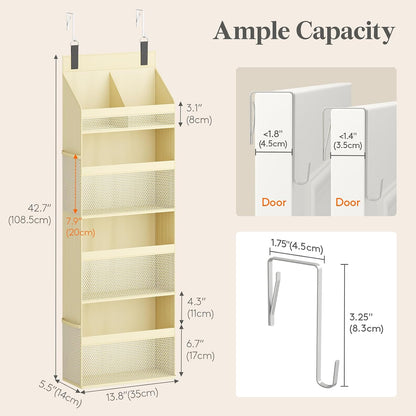 Lifewit 4 Tier Over the Door Diaper Organizer for Nursery, Large Heavy Duty Hanging Storage with 4 Mesh Side Pockets, Sturdy Back of Door Shelf for Baby Stuff Toy in Pantry, Laundry, Bathroom, Gray