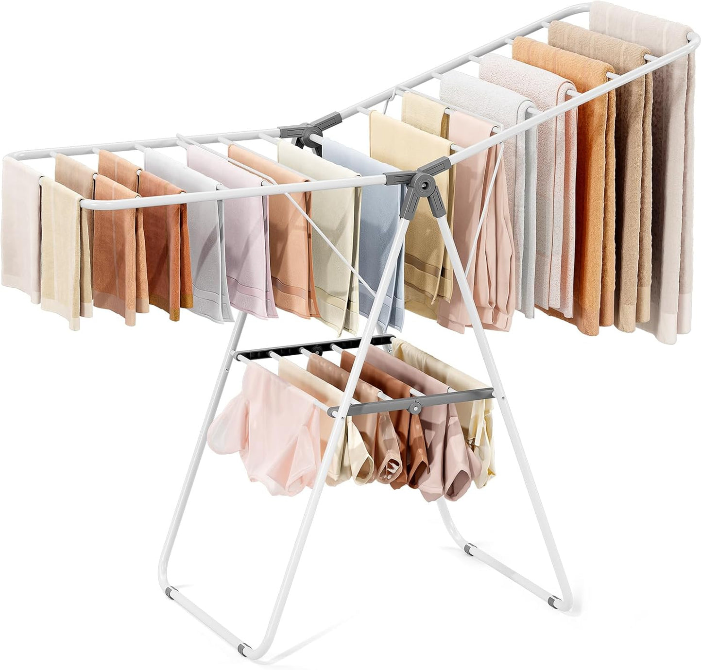 APEXCHASER Large Stainless Steel Clothes Drying Rack, Drying Rack Clothing with Height-Adjustable, Foldable Gullwings Laundry Rack, Indoor Outdoor Use, No Assembly,Black