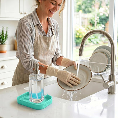 MicoYang Silicone Bathroom Soap Dishes with Drain Spout-Bathroom and Kitchen Sink Organizer,Sponge Holder,Dish Soap Tray,Perfect for Dispenser,Scrubber,Bottle,Cup on Sink or Counter-Coffee 4.9"×3.2"