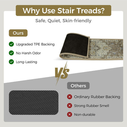 sarben Non Slip Stair Treads for Wooden Steps 15PCS - 8"x30" Indoor Safety Carpet, Edging Mats with TPE Adhesive Backing, Pet and Elderly Friendly Stair Rugs (Taupe) - Colors A
