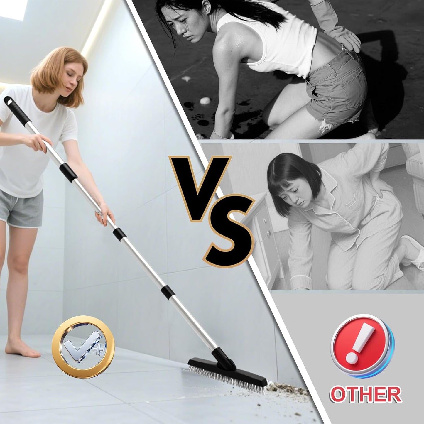 BITOPE Grout Brush Cleaner with Adjustable Long Handle Swivel V-Shaped Stiff Bristles Scrubber for Cleaning Tile Crevice Line Corner Bathroom Shower Baseboards Hard to Reach Areas-56 inch