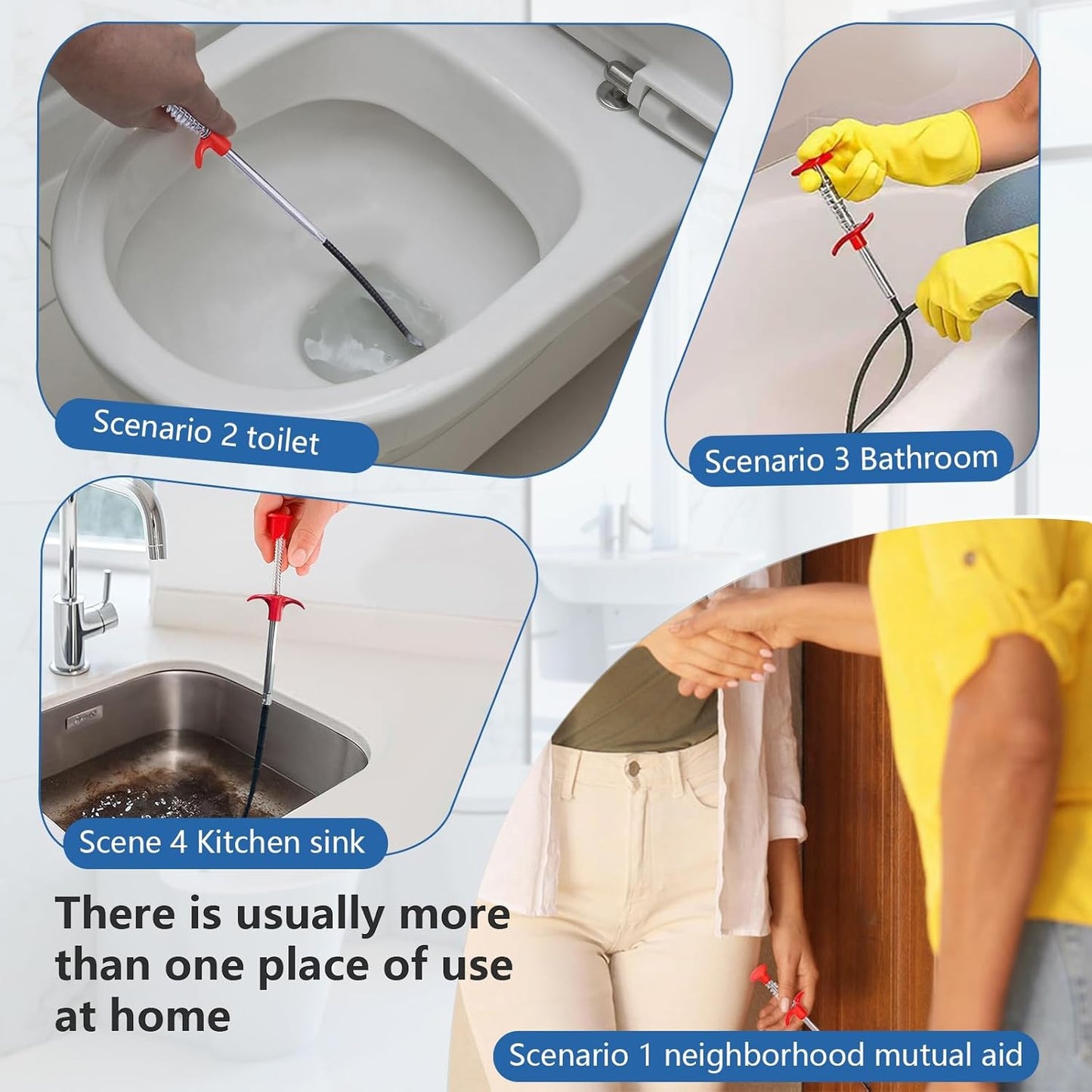 Drain Snake, Drain Cleaner & Hair Clog Remover Tool – Flexible Plumbing Snake for Toilet, Sink, Shower, Bathtub – Heavy Duty Manual Drain Auger with Grabber (35inches, 63inches, 79inches)