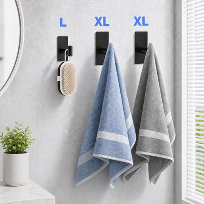 Removable Towel Hooks for Bathrooms, Heavy Duty Adhesive Hooks for Walls No Damage, Black Home Storage Hooks for Inside Shower, Sticky Hooks for Hanging Robe Coat Loofah Clothes Kitchen, 14Pcs Sus304