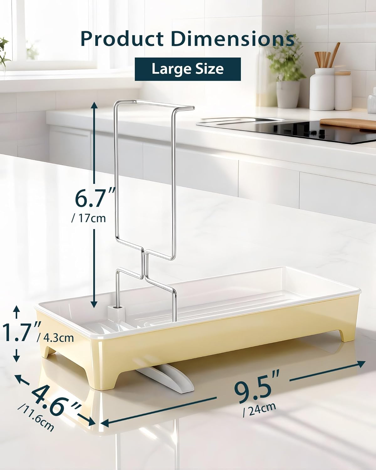 Minimalist Sink Caddy, Rustproof Sponge Holder for Kitchen Sink with 304 Stainless-Steel Brush Holder, Countertop Rack Organizer with Raised Ridges & Silicone Drain Tube (Black, Large)