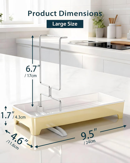 Minimalist Sink Caddy, Rustproof Sponge Holder for Kitchen Sink with 304 Stainless-Steel Brush Holder, Countertop Rack Organizer with Raised Ridges & Silicone Drain Tube (Black, Large)