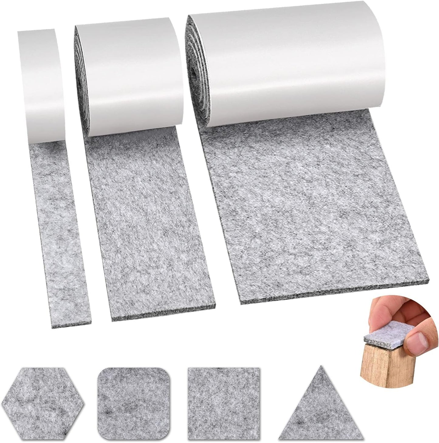Felt Furniture Pads, 3 Rolls Furniture Felt Pads Hardwood Floor Wall Protectors Non Slip Self Adhesive Cuttable Black Strip Tape Floor Protectors for Table Chair Bed Sofa Legs
