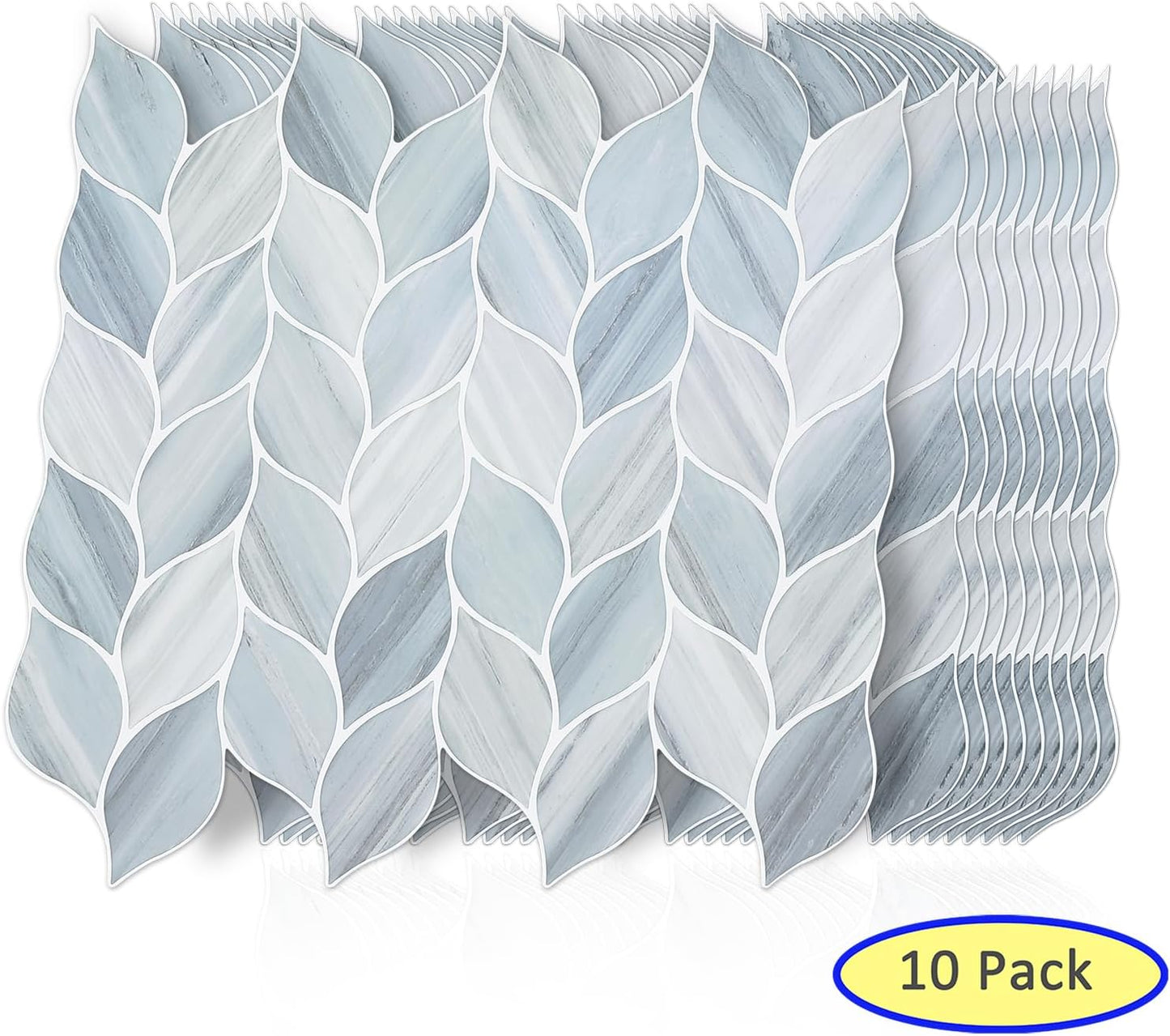 Tilingview 10 Pcs Vinyl Leaf Peel and Stick Tile for Kitchen Backsplash, Premium Self-Adhesive Tiles Plastic Wall Stickers Art Mosaics (Blue Gray)
