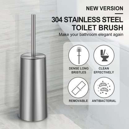 Toilet Brush and Holder, 2 Pack Toilet Brush with 304 Stainless Steel Long Handle, Toilet Bowl Brush for Bathroom Toilet-Ergonomic, Elegant,Durable (White)