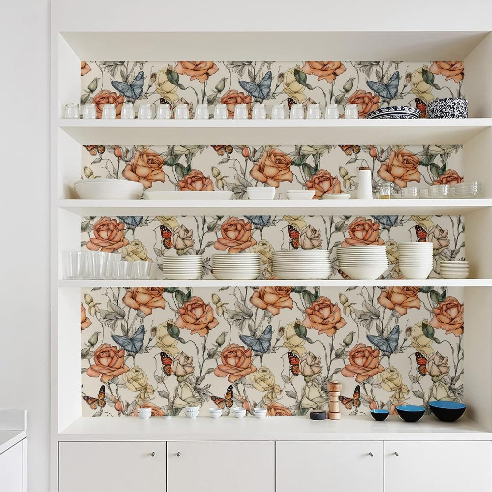 MuralPeel Dark Blue/Yellow Leaf Floral Peel and Stick Wallpaper Vintage Easy Peel Off Self Adhesive Removable Stick on Wall Paper for Kitchen Cabinet Renter Friendly