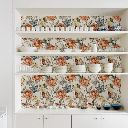MuralPeel Dark Blue/Yellow Leaf Floral Peel and Stick Wallpaper Vintage Easy Peel Off Self Adhesive Removable Stick on Wall Paper for Kitchen Cabinet Renter Friendly