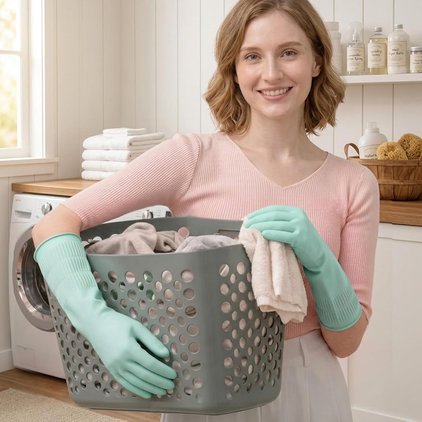 Rubber Dishwashing Gloves, Reusable Cleaning Dish Gloves for Kitchen, Long Cuff for Washing Dishes